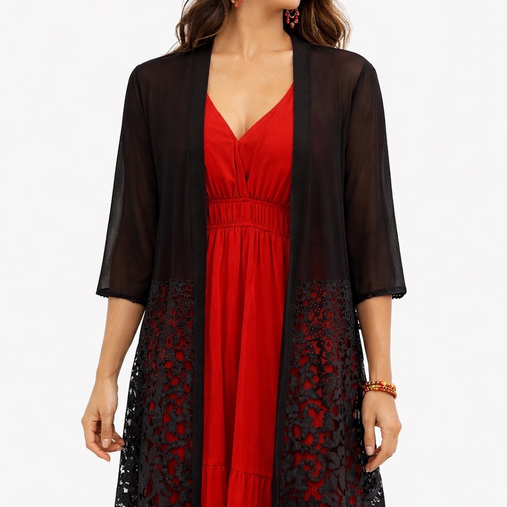 Vintage Black Sheer Lace Duster